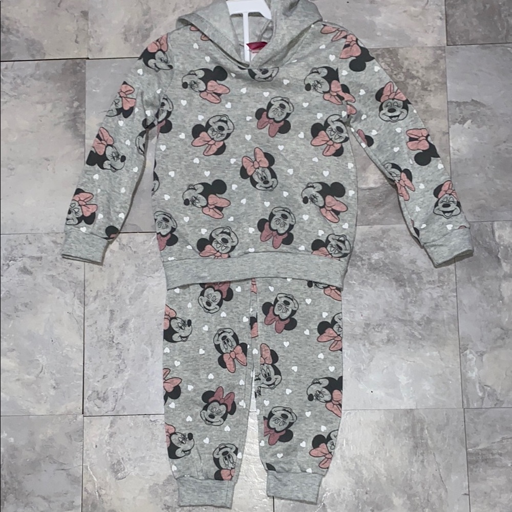 Gray Pink Minnie Mouse Hoodie Pants Set size 6y 6t 6 years little girl Disney